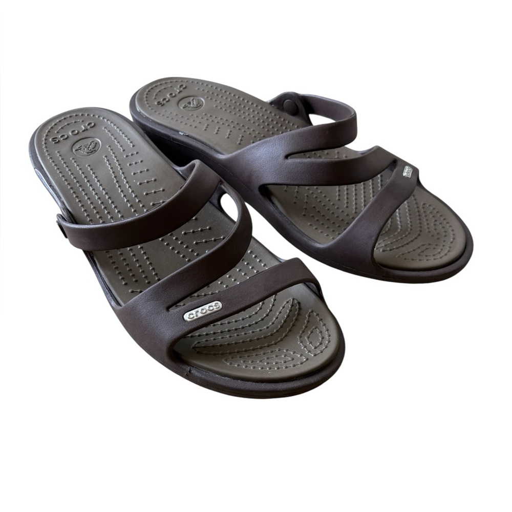 Crocs Brown Double size 9 Strap Sandals Comfort Slip On Casual